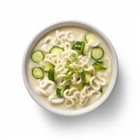 Kongguksu Korean creamy noodle dish with cucumber and soybean, photo
