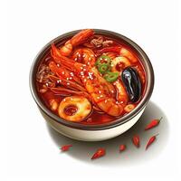 Agujjim Korean food from seafood and bean sprout and chili. photo