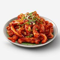 Nakji-bokkeum or stir-fried octopus is a popular dish in Korea. photo