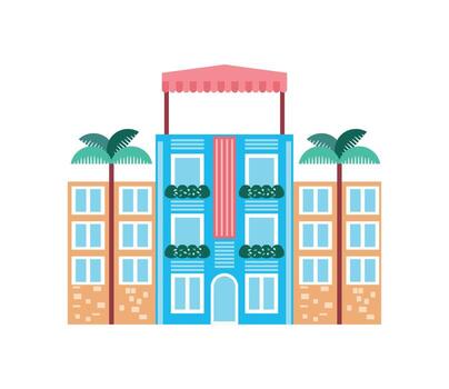 building with palms flat vector