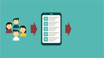 animado infográfico cenas visualizando monetizar conteúdo com pessoas Como espectadores, smartphones, e dinheiro. video