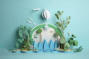 Paper art , Ecology and world water day , Saving water and world Environment day, environmental protection and save earth water , Generate Ai photo