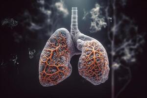 Human Lungs with smoke, Lung disease from smoking, pm 2.5 and air pollution,Human Lung model illness, Lung cancer, and lung disease, photo