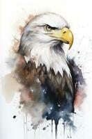 Bald eagle flying draw and paint on white background vector illustration, generate ai photo