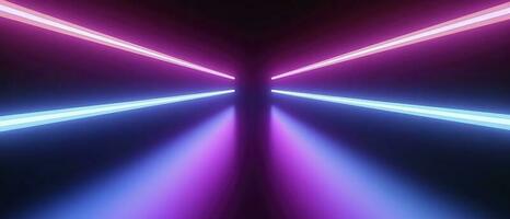 3d rendering, rounded pink blue neon lines, glowing in the dark. Abstract minimalist geometric background. Ultraviolet spectrum. Cyber space. Futuristic wallpaper, generate ai photo