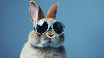 Cool bunny with sunglasses on colorful background. photo