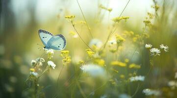 abstract nature spring Background spring flower and butterfly, generate ai photo
