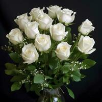 buoquet of white roses , generat ai photo