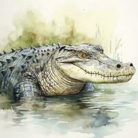 one freshwater crocodile opening mouth, reptile animal, generate ai photo