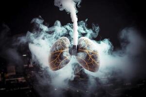 humano livianos con fumar, pulmón enfermedad desde de fumar, pm 2.5 y aire contaminación humana pulmón modelo enfermedad, pulmón cáncer, y pulmón enfermedad, generativo ai foto
