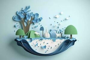 Paper art , Ecology and world water day , Saving water and world Environment day, environmental protection and save earth water , Generate Ai photo