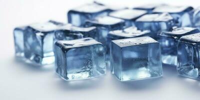 a large selection of ice cubes on a white background, in the style of mike campau, light blue, uhd image, melting, matte photo, icepunk, generate ai photo