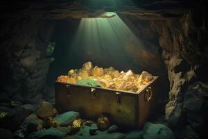 illustration of pirates treasure chest in cave photo