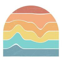 Wave Style Retro Sun Set Badge, Vintage Colorful Striped For Badge Design, T shirt Design, Summer Vintage Design, Logo Design, Vintage Color Palette With Grunge Texture vector