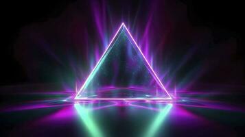 neon triangle background isolated on dark background, vector illustration, style zachowcin, in the style of neon and fluorescent light, neon realism, generat ai photo