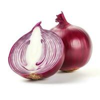 Red onion with cut in half isolated on white background, generate ai photo