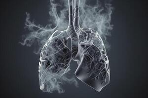 humano livianos con fumar, pulmón enfermedad desde de fumar, pm 2.5 y aire contaminación humana pulmón modelo enfermedad, pulmón cáncer, y pulmón enfermedad, generativo ai foto