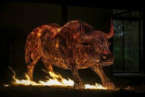 fuego escultura de un toro , generar ai foto