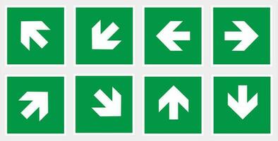 safety sign emergency exit stairs. square exit. arrow exit background green. vector