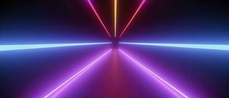 3d rendering, rounded pink blue neon lines, glowing in the dark. Abstract minimalist geometric background. Ultraviolet spectrum. Cyber space. Futuristic wallpaper, generate ai photo