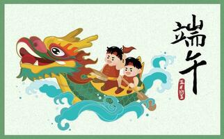 Dragon Boat Festival design with cartoon character vector illustration.