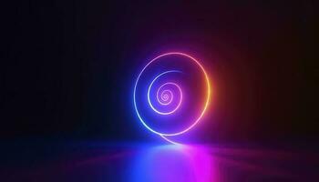 3d render, abstract geometric neon background, glowing spiral line, simple helix. Minimalist wallpaper, generate ai photo