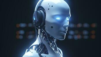 Smart City with robot system artificial intelligence, Chat GPT chatbot AI, Chatting with a smart AI or artificial intelligence chatbot developed by Open AI, Generate AI photo