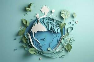 Paper art , Ecology and world water day , Saving water and world Environment day, environmental protection and save earth water , Generate Ai photo