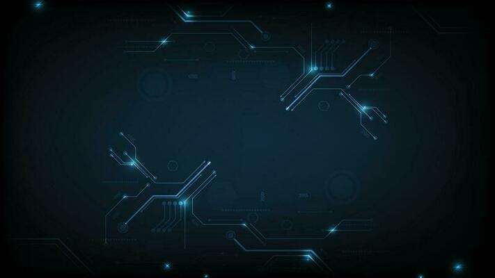 Technology black circuit diagram concept. High-tech circuit board connection system. Vector abstract technology on blue background.