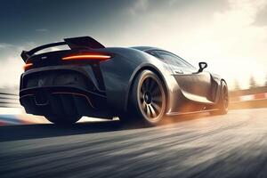 3D rendering, Sports Car Racing on race track, Car wheel drifting, photo