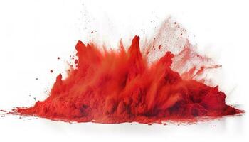 bright red holi paint color powder festival explosion isolated white background. industrial print concept background, generate ai photo