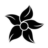 Black and white flower petals silhouette negative space vector icon isolated on white square background. Simple flat outlined cartoon icon drawing with nature botanical theme.