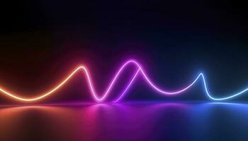 3d rendering, the abstract background of colorful neon wavy lines glowing in the dark. Modern simple wallpaper, generates ai photo