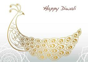 Happy Diwali Vector Background Illustration With A Gold Peacock And Text Space.  Horizontaly Repeatable.