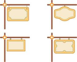 Set of wooden signboard icons. Vector illustration in flat style.