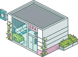 isométrica spa edificio. isométrica ilustración de un tienda edificio. vector