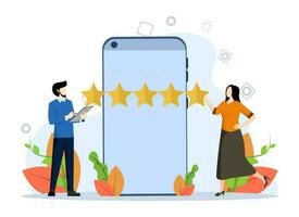 Customer Review Concept, Showing different people giving review rating, customer feedback about satisfaction. for landing page, ui, web, app, editorial, flyer and banner, Vector Illustration.