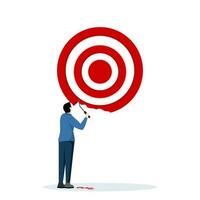 KPI, key performance indicators or set goals and achievement concept, Goals, set business goals or targets, ambitious businessman using paint roller to paint big dartboard, archery target. vector