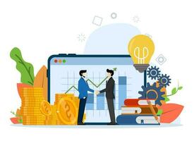 successful team business porter. The investors held the money in the idea. creative project financing. woman and man business handshake vector. Vector illustration on a white background.