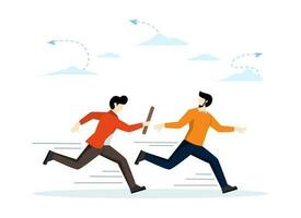 Passing the baton of business, handover of work or partnership and teamwork to help win business concept, relay, business partners passing the baton working at full speed to achieve success. vector