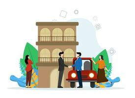 concept of saving and investing money, investment in buildings and vehicles. invest in housing development and buy a car vector. Modern vector flat illustration.