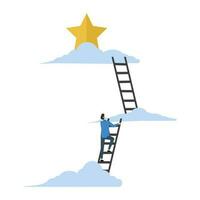 entrepreneurs climb the career ladder to the top and reach for the stars. Ladder of success to achieve goals, achievements or opportunities, climbing the ladder for new hopes, career development. vector