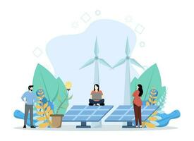 The concept of Green Clean Energy, Showing a green lifestyle by using the power of green energy, renewable energy replaces fossil energy. Perfect for landing pages,web and more, Vector Illustration.