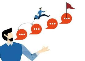 comment, opinion for career advancement, help or communication to support employee, Effective suggestion or feedback to motivate success, entrepreneur jump on speech bubble suggestion for success. vector