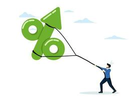 incrementar en valores interesar tarifas inflación aumenta el precio de consumidor bienes. consumidores son luchando con un inflado interesar Velocidad globo. plano vector ilustración en moderno estilo.