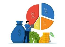 Financial statements. Adjusting the portfolio from raising interest rates from the federal government or FED. Review investment portfolios. Inflation, stock market, funds, cryptocurrencies. vector