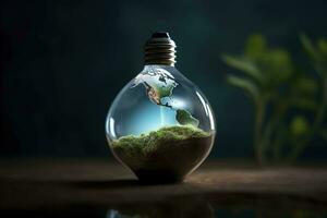 Ecology and world water day , Light bulb idia with environmental protection and save earth water , Generate Ai photo