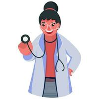 Young Female Doctor Holding Stethoscope For Check Up. vector