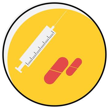 Flat Style Syringe With Capsule Icon On Yellow Circle Shape. vector