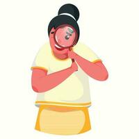 Young Girl Searching From Magnifying Glass On White Background. vector